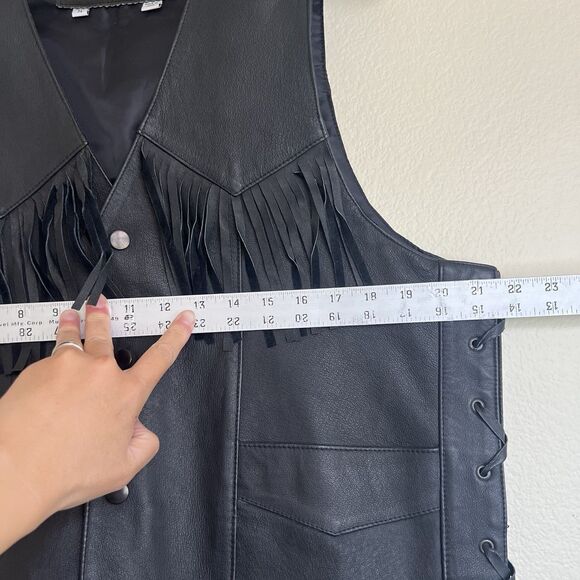 Western Rodeo Leather‎ Biker Vest Men's XL  Black Eagle Fringe Western Rocker - Picture 6 of 11